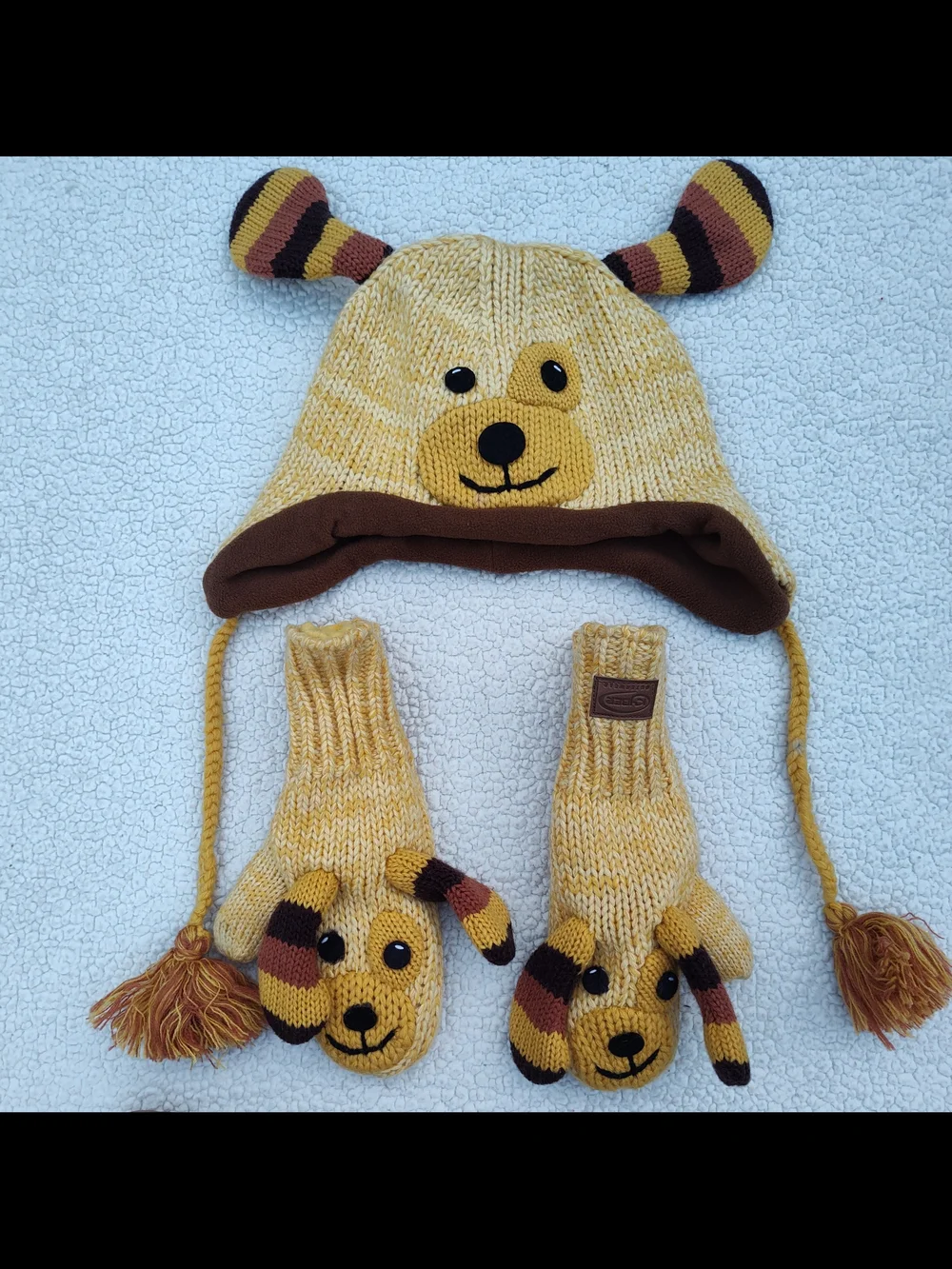 Yellow Knit Dog Hat and Mittens Set - Cozy Earflap Beanie with Animal Face